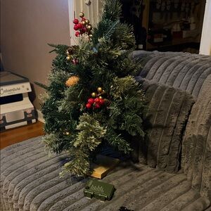 Festive Green Fiber Optic Holiday Tree with Cranberry and Pinecone Accents 24”